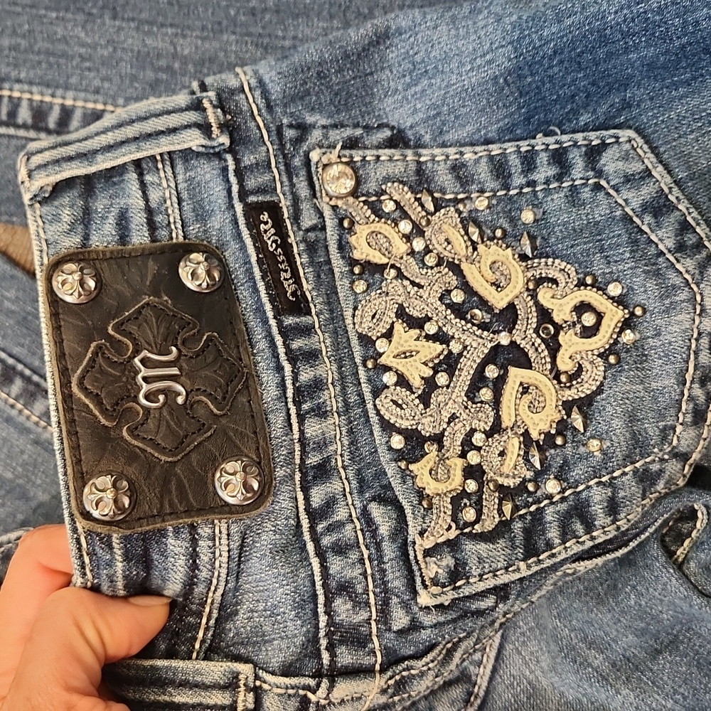Miss Me Jean's Straight with rhinestones  rivets and leather details Size 24